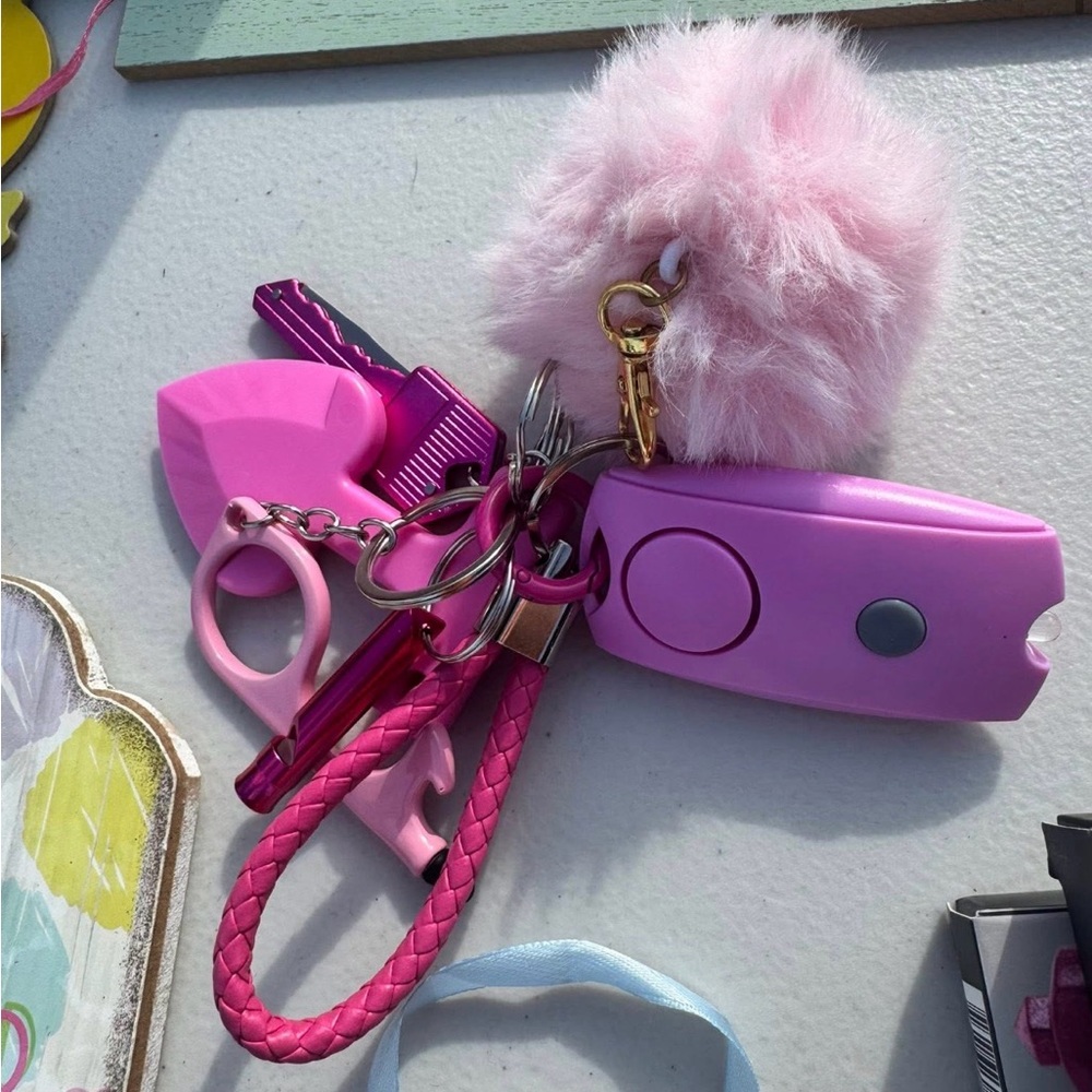Custom built Pink Self-Defense Keychain with Pom Pom